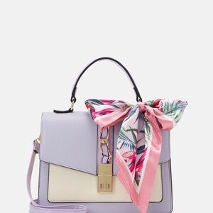 Aldo Lavender and Cream Top-Handle Shoulder Bag with Floral Scarf